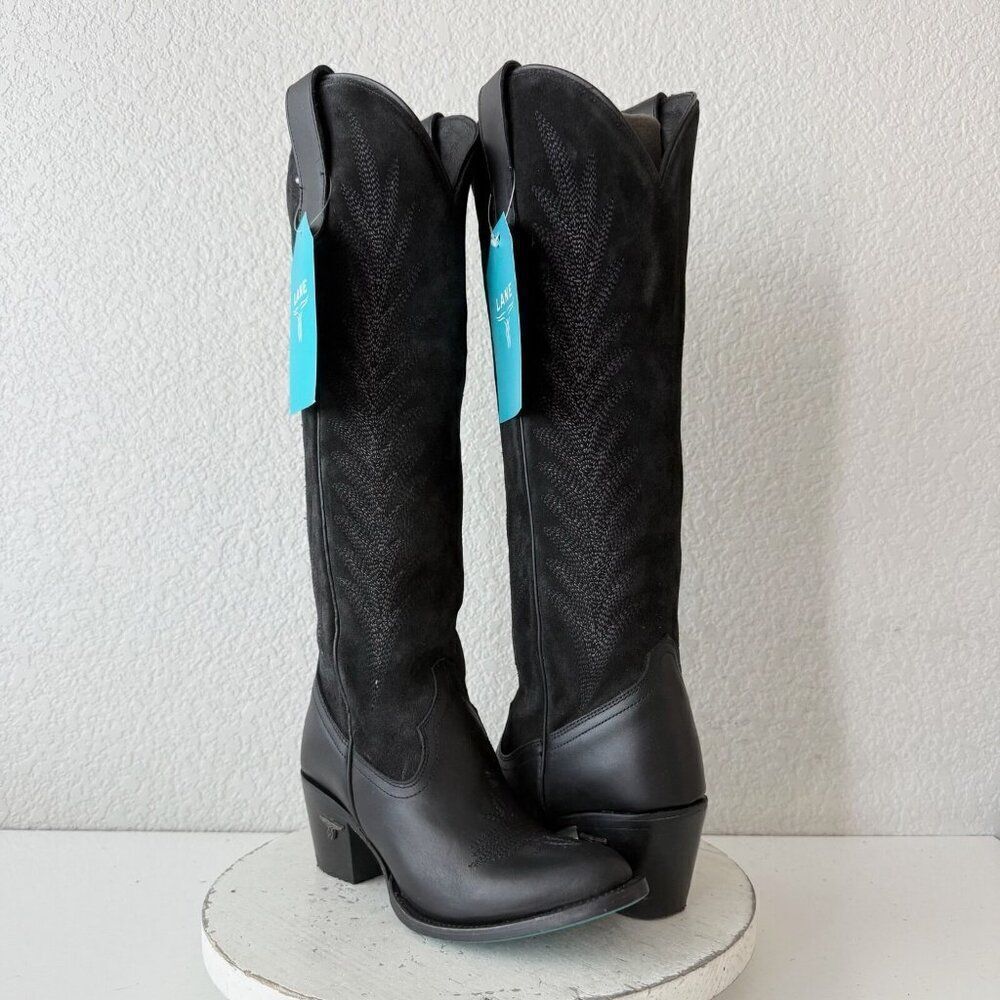 Lane JENTRY Knee High Womens Cowboy Boots 5.5 Black Leather Western Cowgirl Tall